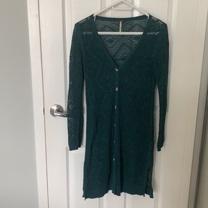 Free People Deep Turquoise Green Long Cardigan